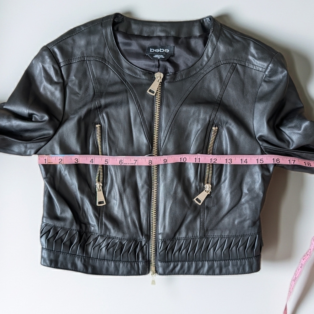 This is a Small Cropped black Bebe faux-leather jacket. - Picture 4 of 5